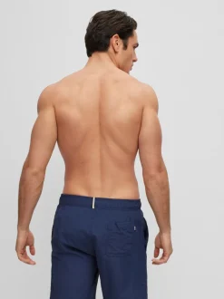 Badkleding|BOSS - Gevoerde zwembroek met walvis-logo Blauw