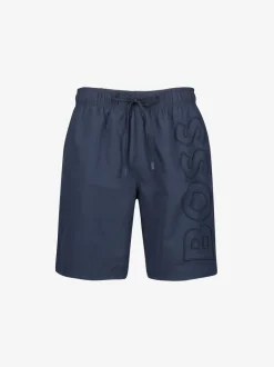 Badkleding|BOSS - Gevoerde zwembroek met walvis-logo Blauw