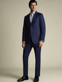 Formele Broek|Charles Tyrwhitt - Slim Fit Sharkskin Trousers Blauw