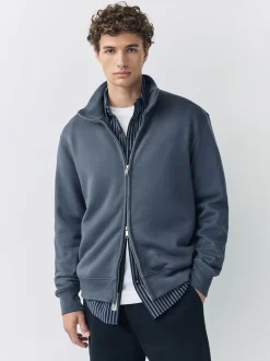 Sweaters En Hoody´S|Sweaters En Hoody´S*Next - Cotton Rich Jersey Full Zip Funnel Neck Sweatshirt Blauw