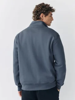 Sweaters En Hoody´S|Sweaters En Hoody´S*Next - Cotton Rich Jersey Full Zip Funnel Neck Sweatshirt Blauw