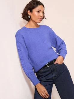 Gebreide Kleding*Friends Like These - Button Sleeve Detail Jumper Blauw