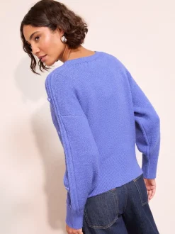 Gebreide Kleding*Friends Like These - Button Sleeve Detail Jumper Blauw