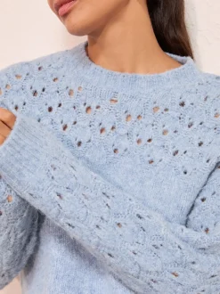 Gebreide Kleding*Friends Like These - Pointelle trui met stiksels Blauw