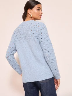 Gebreide Kleding*Friends Like These - Pointelle trui met stiksels Blauw