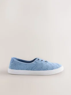 Sneakers|Next - Geborduurde veterloze canvas instapsneakers Blauw