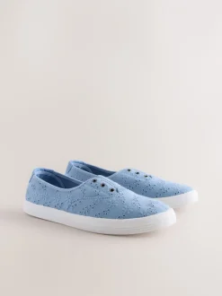 Sneakers|Next - Geborduurde veterloze canvas instapsneakers Blauw