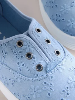 Sneakers|Next - Geborduurde veterloze canvas instapsneakers Blauw