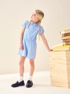 Jumpsuits En Playsuits*Next - Geruit schoolspeelpakje met rits aan de voorzijde en hoog aandeel katoen (3 - 14 jr) Blauw