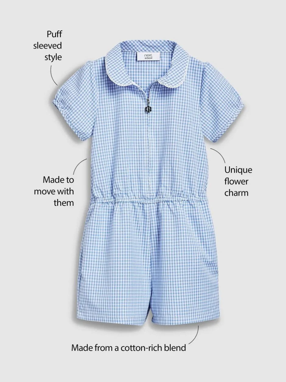 Jumpsuits En Playsuits*Next - Geruit schoolspeelpakje met rits aan de voorzijde en hoog aandeel katoen (3 - 14 jr) Blauw