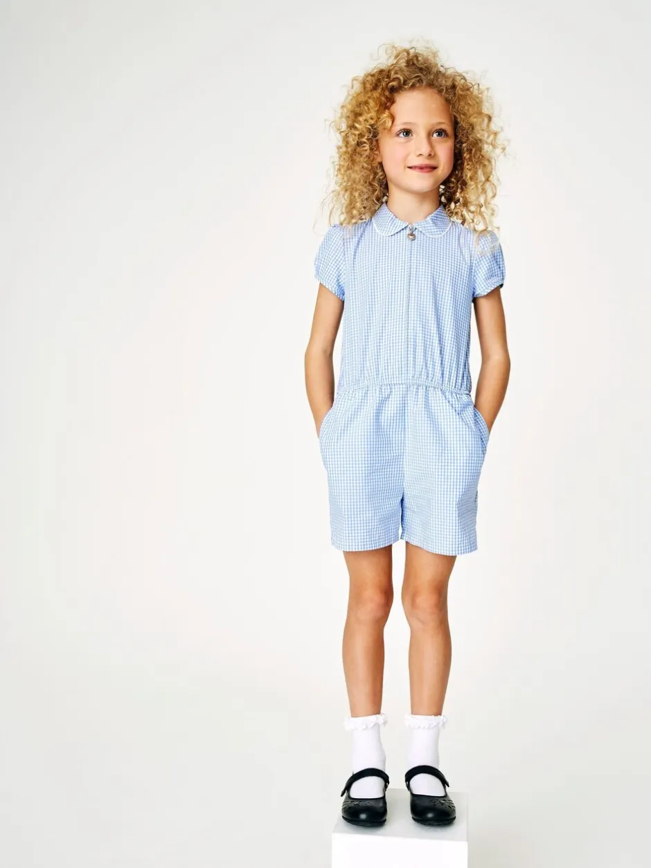 Jumpsuits En Playsuits*Next - Geruit schoolspeelpakje met rits aan de voorzijde en hoog aandeel katoen (3 - 14 jr) Blauw