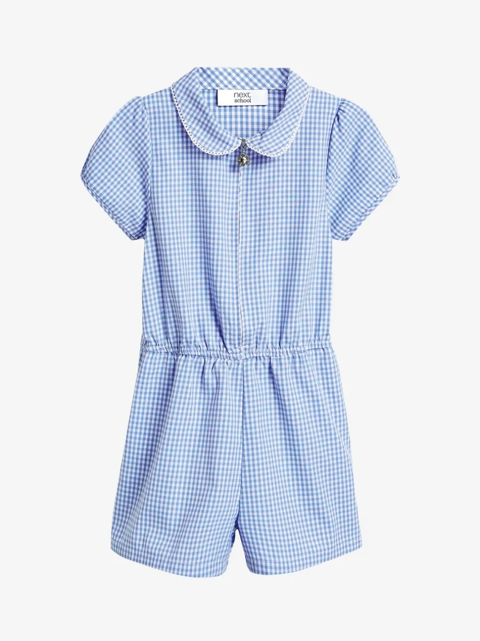 Jumpsuits En Playsuits*Next - Geruit schoolspeelpakje met rits aan de voorzijde en hoog aandeel katoen (3 - 14 jr) Blauw