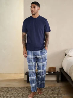 Pyjama's*Next Blauw - Geruite pyjama met korte mouwen