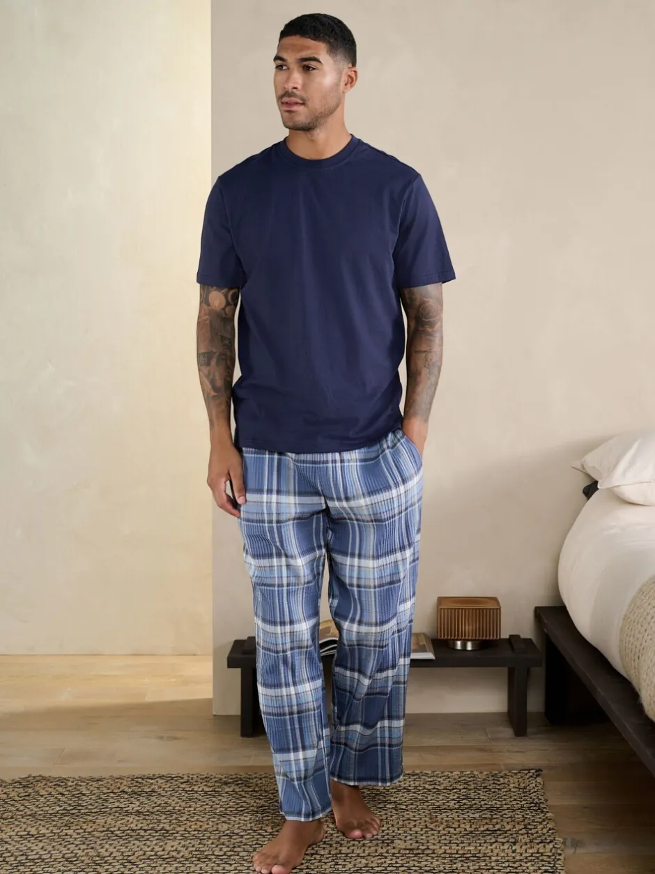 Pyjama's*Next Blauw - Geruite pyjama met korte mouwen