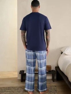 Pyjama's*Next Blauw - Geruite pyjama met korte mouwen