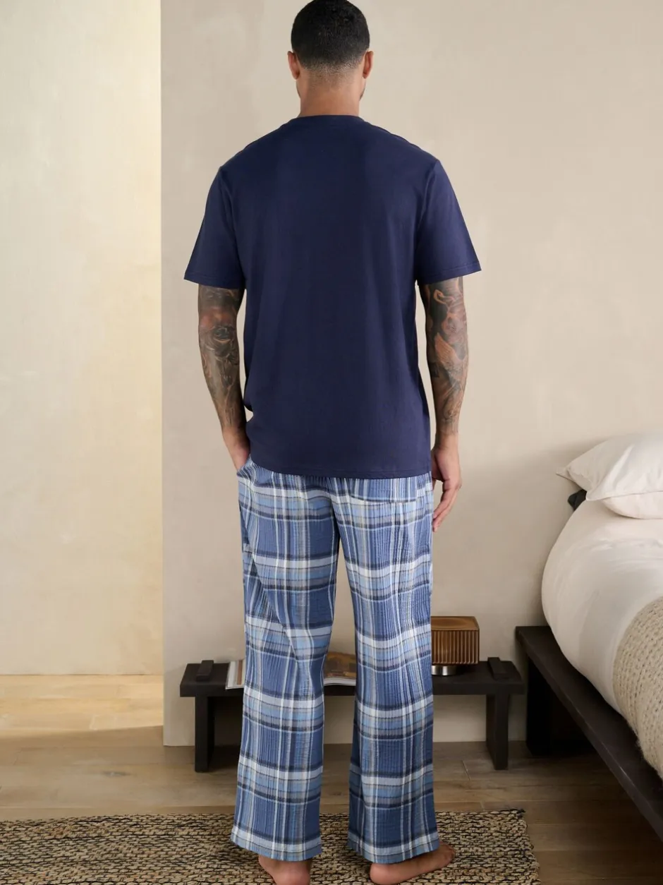 Pyjama's*Next Blauw - Geruite pyjama met korte mouwen