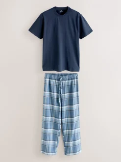Pyjama's*Next Blauw - Geruite pyjama met korte mouwen
