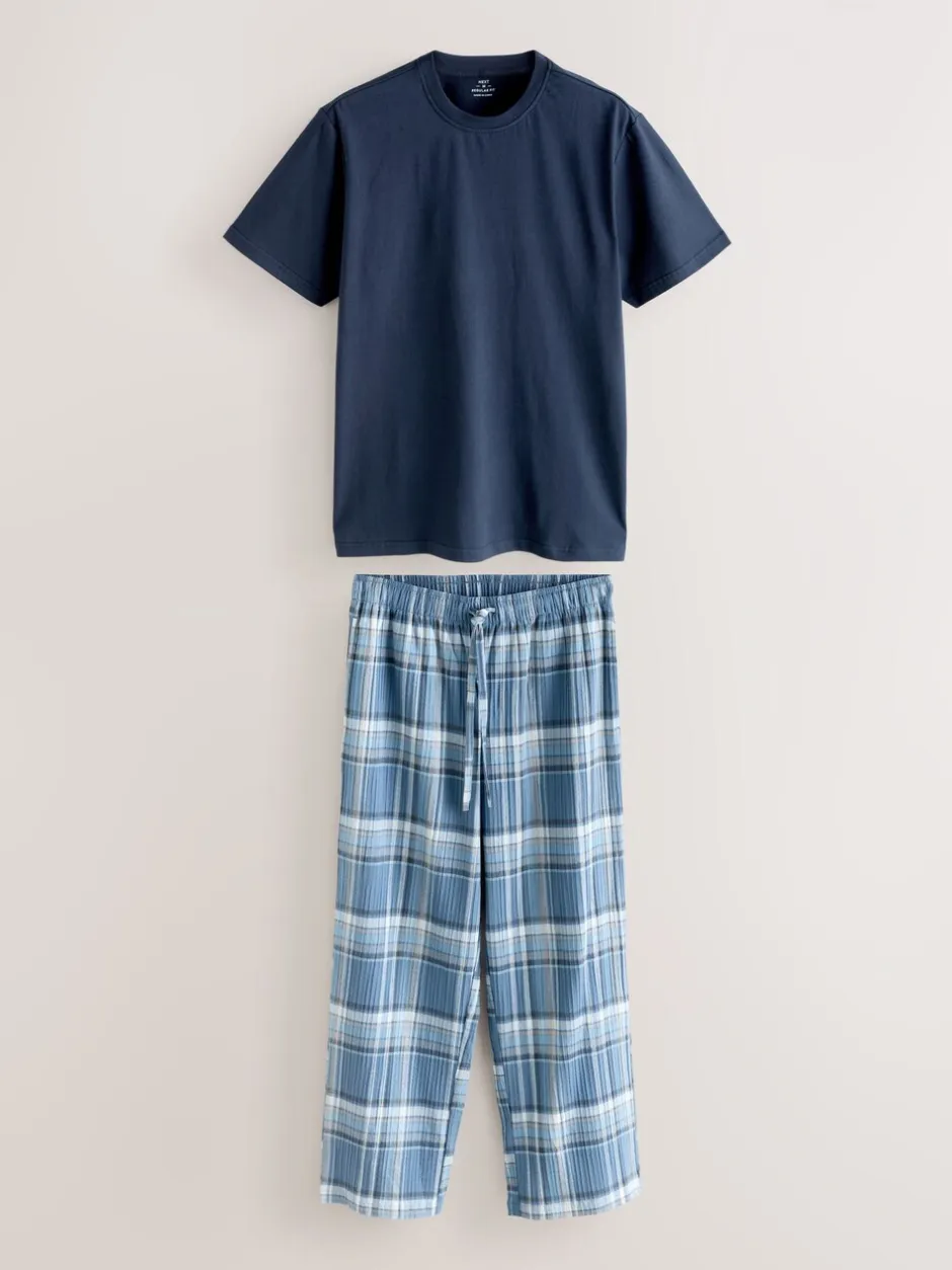 Pyjama's*Next Blauw - Geruite pyjama met korte mouwen