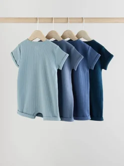 Sets En Combisets|Babypakjes En Babypyjama's*Next - Grootvader Knopen bij de hals 4 set Baby Rompertjes Blauw