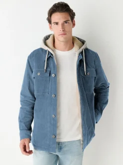 Jassen En Jacks|Next - Hooded Corduroy Borg Lined Shacket Blauw