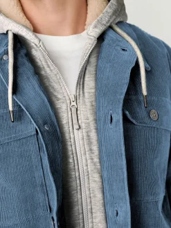 Jassen En Jacks|Next - Hooded Corduroy Borg Lined Shacket Blauw