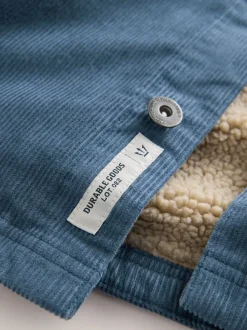 Jassen En Jacks|Next - Hooded Corduroy Borg Lined Shacket Blauw
