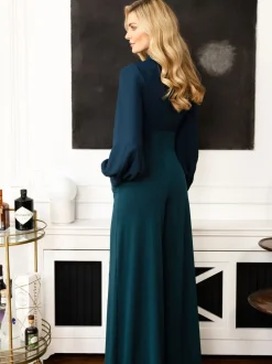 Jumpsuits En Playsuits*Hot Squash - HotSquash jumpsuit met wijde pijpen en blousonmouwen Blauw