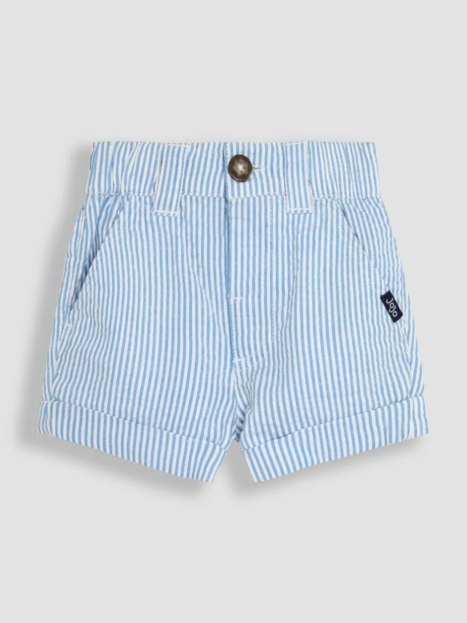 Shorts*Jojo Maman Bébé - Seersucker gestreepte short van 100% katoen Blauw