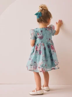 Jurken|Gelegenheidskleding*Next - Jurk met bloemencorsage (3mnd -8jr) Blauw