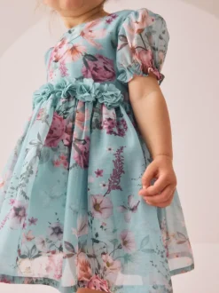 Jurken|Gelegenheidskleding*Next - Jurk met bloemencorsage (3mnd -8jr) Blauw