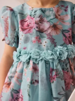 Jurken|Gelegenheidskleding*Next - Jurk met bloemencorsage (3mnd -8jr) Blauw