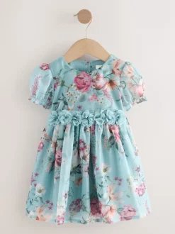 Jurken|Gelegenheidskleding*Next - Jurk met bloemencorsage (3mnd -8jr) Blauw