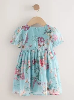 Jurken|Gelegenheidskleding*Next - Jurk met bloemencorsage (3mnd -8jr) Blauw