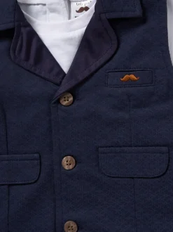 Kostuums En Herenvesten|Little Gent - 100% Cotton Shirt, Waistcoat & Shorts Set Blauw