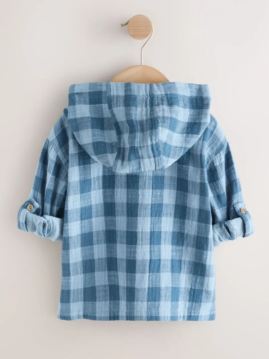 Shirts*Next Blauw - Long Sleeve Check Hooded Shirt (3mths-7yrs)