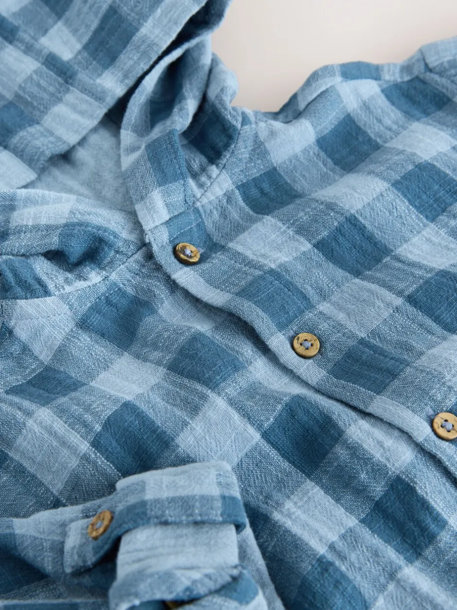 Shirts*Next Blauw - Long Sleeve Check Hooded Shirt (3mths-7yrs)
