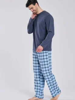 Pyjama's*Loungeable - Pyjama's Set van jersey top en geborstelde Ruit Broeken Blauw