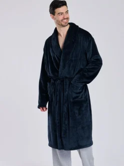 Kamerjassen En Badjassen*Loungeable - wafelstof fleece kamerjas met sjaalkraag Blauw