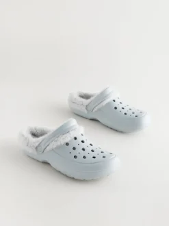 Pantoffels|Next Blauw - Met imitatiebont gevoerde damespantoffels