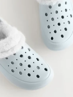 Pantoffels|Next Blauw - Met imitatiebont gevoerde damespantoffels