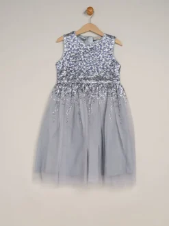 Gelegenheidskleding|Miss - Waterfall Sequin Dress and Faux Fur Bolero Set Blauw