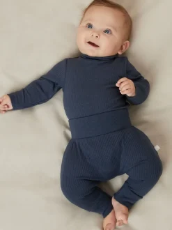 Rompertjes En Hemdjes|Mori - Ribbed Roll Neck Supersoft Bodysuit Blauw