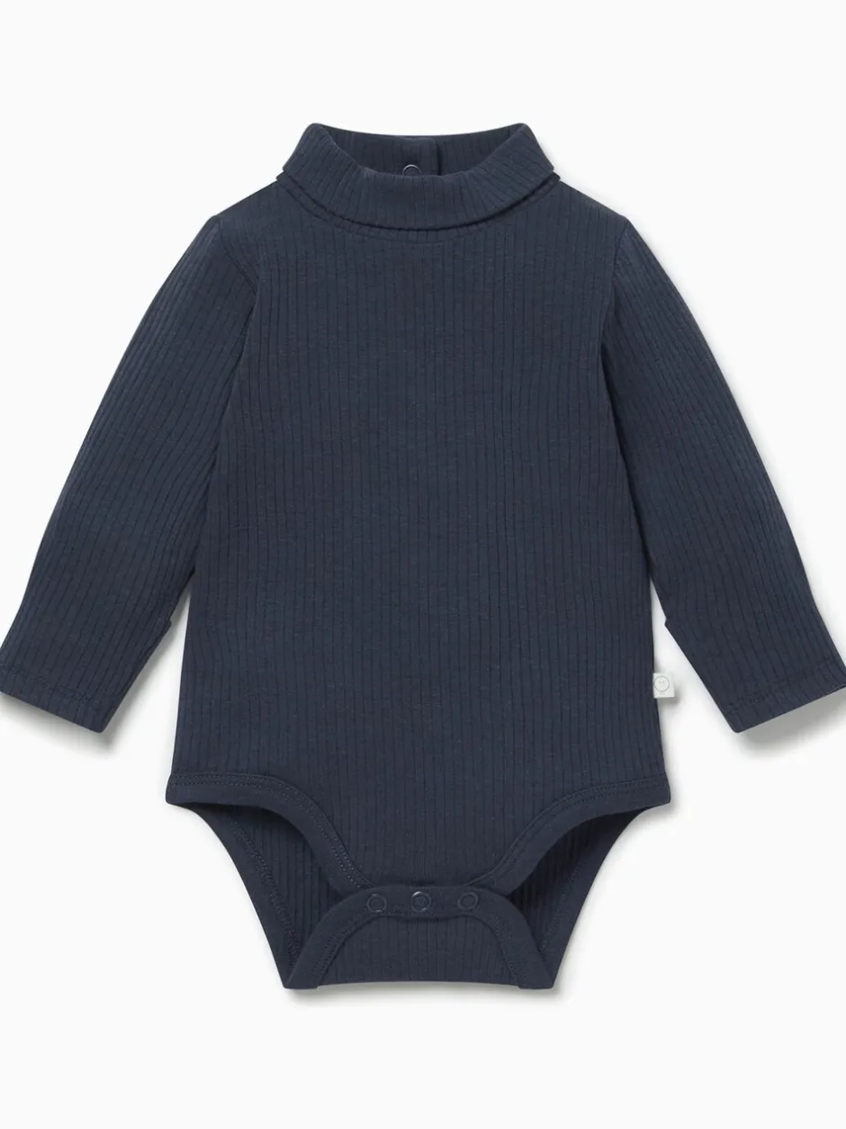 Rompertjes En Hemdjes|Mori - Ribbed Roll Neck Supersoft Bodysuit Blauw