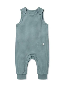 Tuinbroeken*Mori - Ribbed Romper Dungarees Blauw