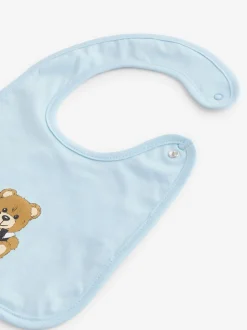 Slabbetjes|Moschino - Baby Logo Sleepsuit, Hat & Bib Giftset With Giftbox Blauw