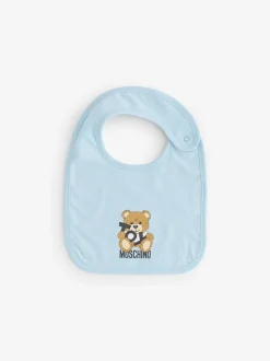 Slabbetjes|Moschino - Baby Logo Sleepsuit, Hat & Bib Giftset With Giftbox Blauw
