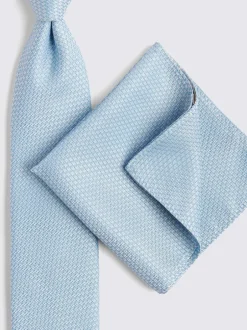 Stropdassen En Pochets|MOSS Blauw - stropdas met textuur