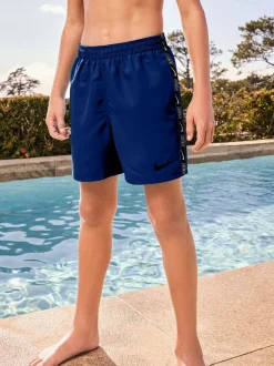 Badkleding*Nike - Swim Logo Tape 4 Inch Volley Shorts Blauw