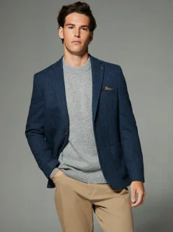 Blazers En Business-Jasjes|Next - Normale Pasvorm - Blazer met visgraatmotief en hoog wolgehalte Blauw