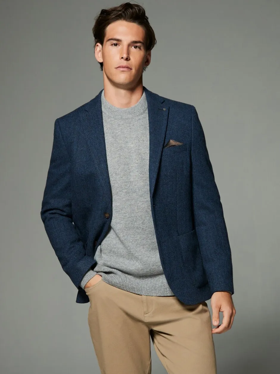 Blazers En Business-Jasjes|Next - Normale Pasvorm - Blazer met visgraatmotief en hoog wolgehalte Blauw